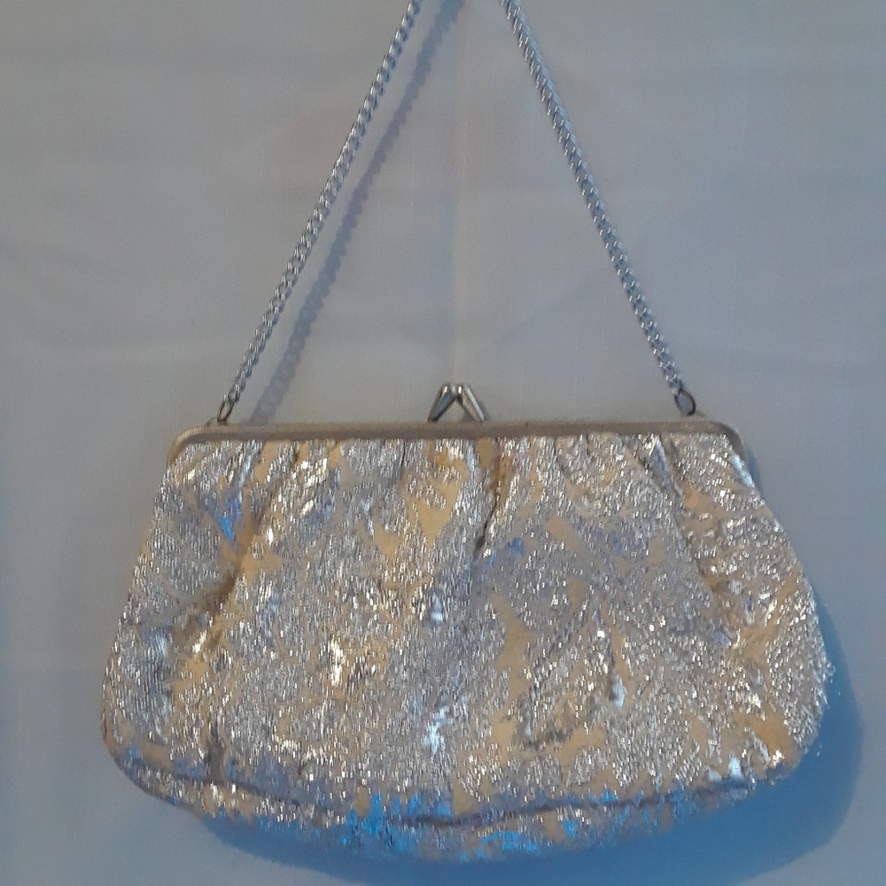 Silver sparkly evening handbag w/wo silver chain